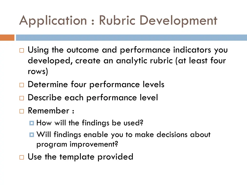 application rubric development