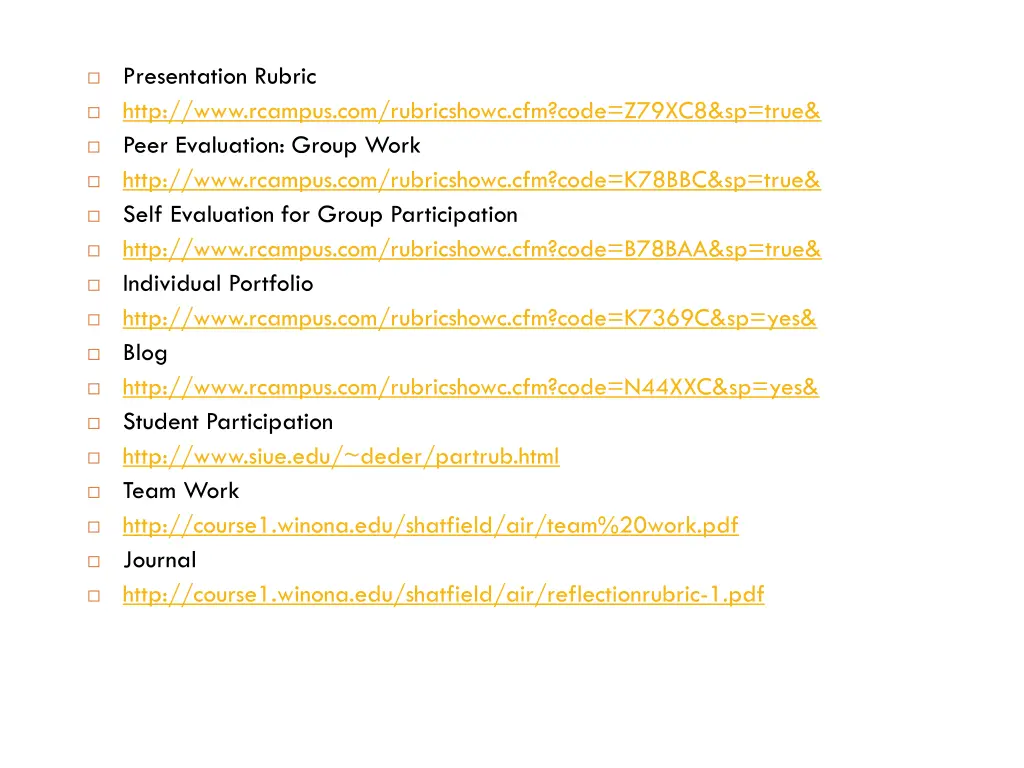 presentation rubric http www rcampus