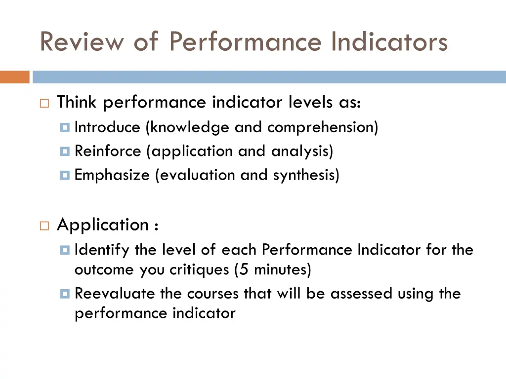 review of performance indicators