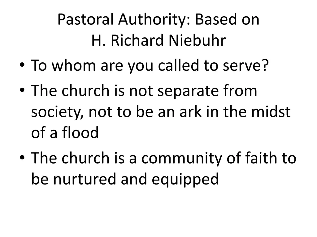 pastoral authority based on h richard niebuhr 1