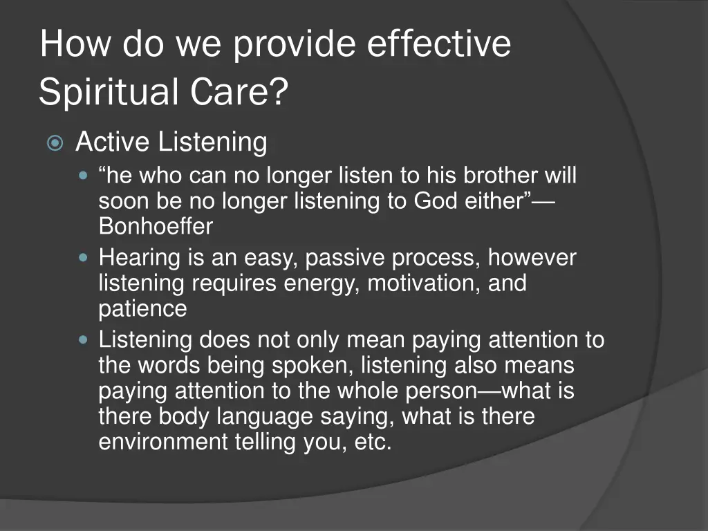 how do we provide effective spiritual care