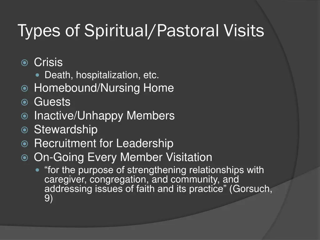 types of spiritual pastoral visits