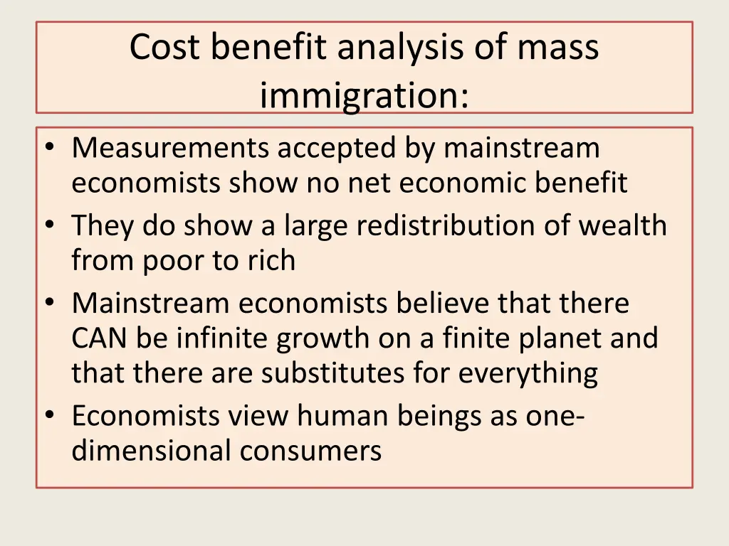 cost benefit analysis of mass immigration