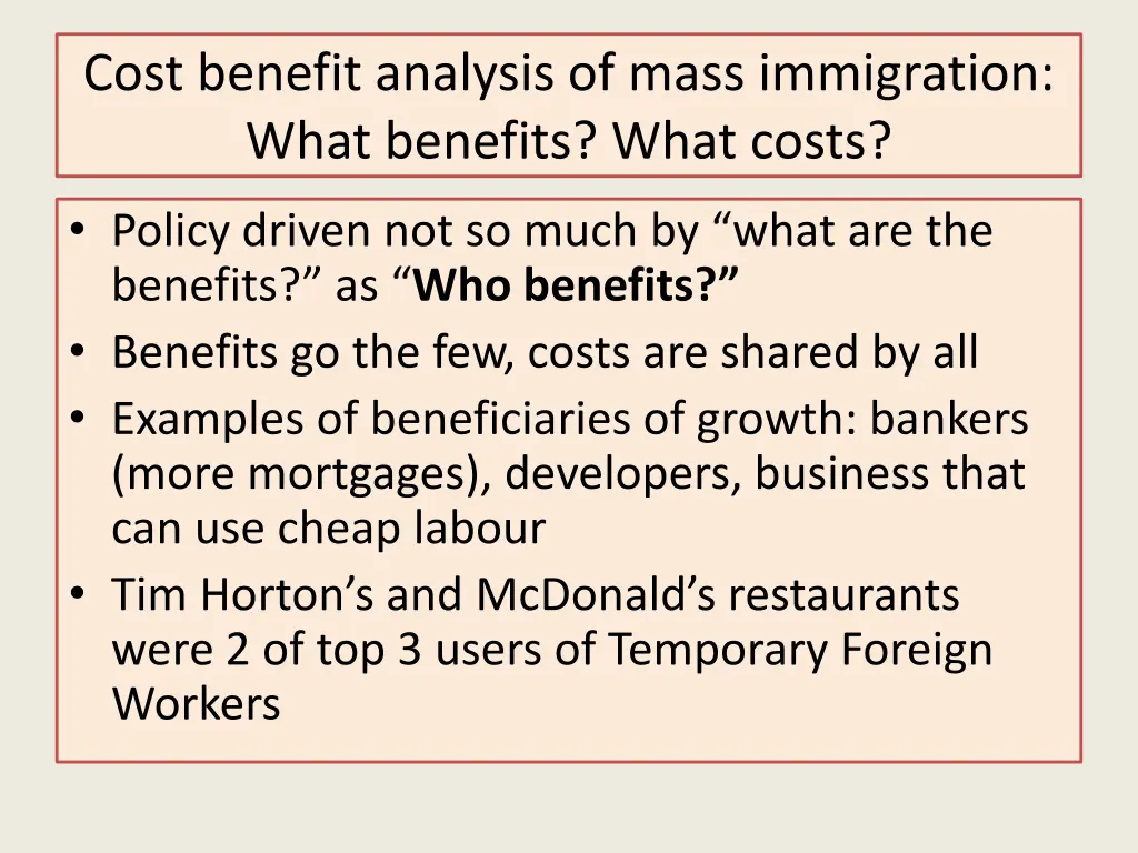 cost benefit analysis of mass immigration what