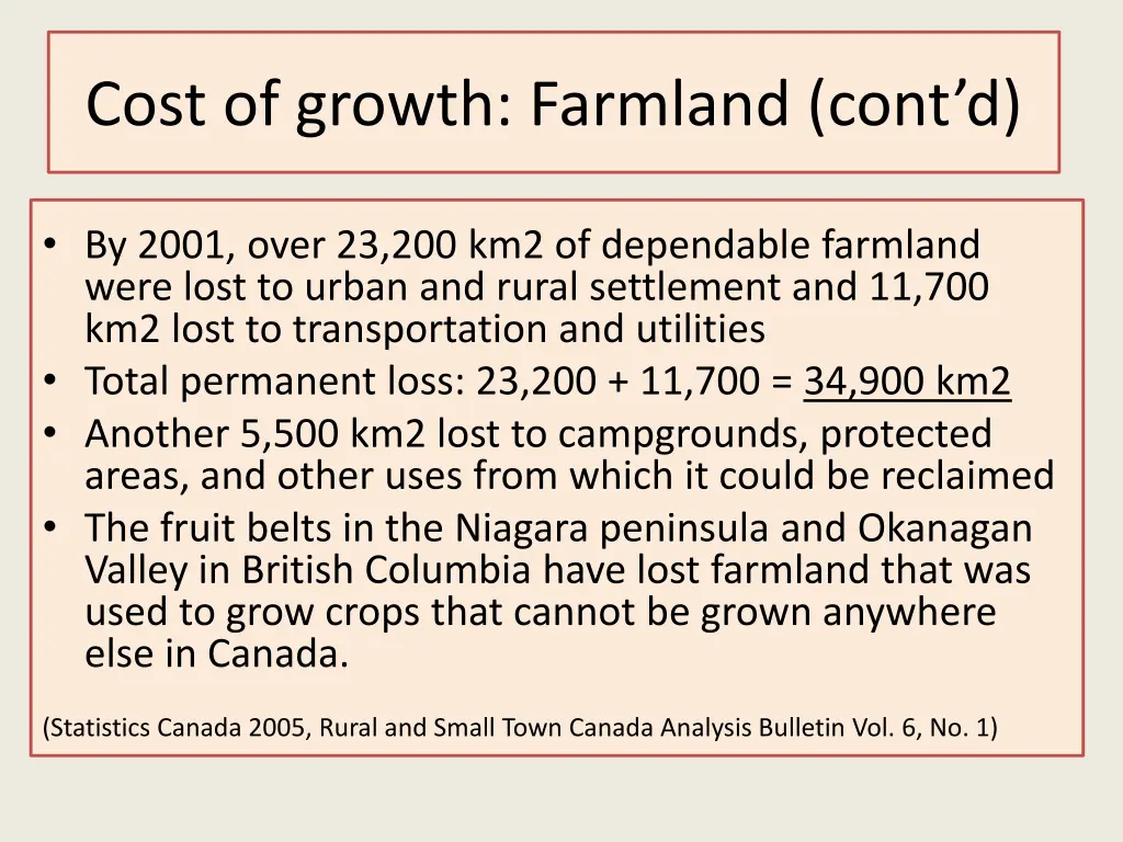 cost of growth farmland cont d