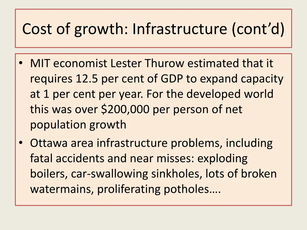 cost of growth infrastructure cont d