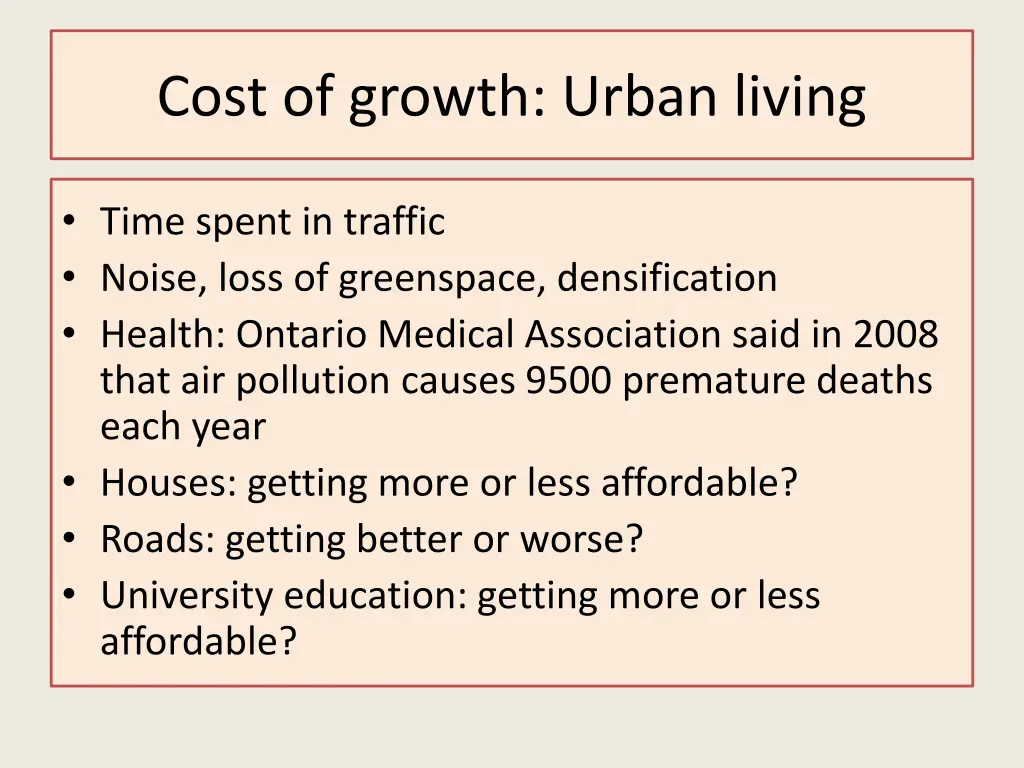 cost of growth urban living