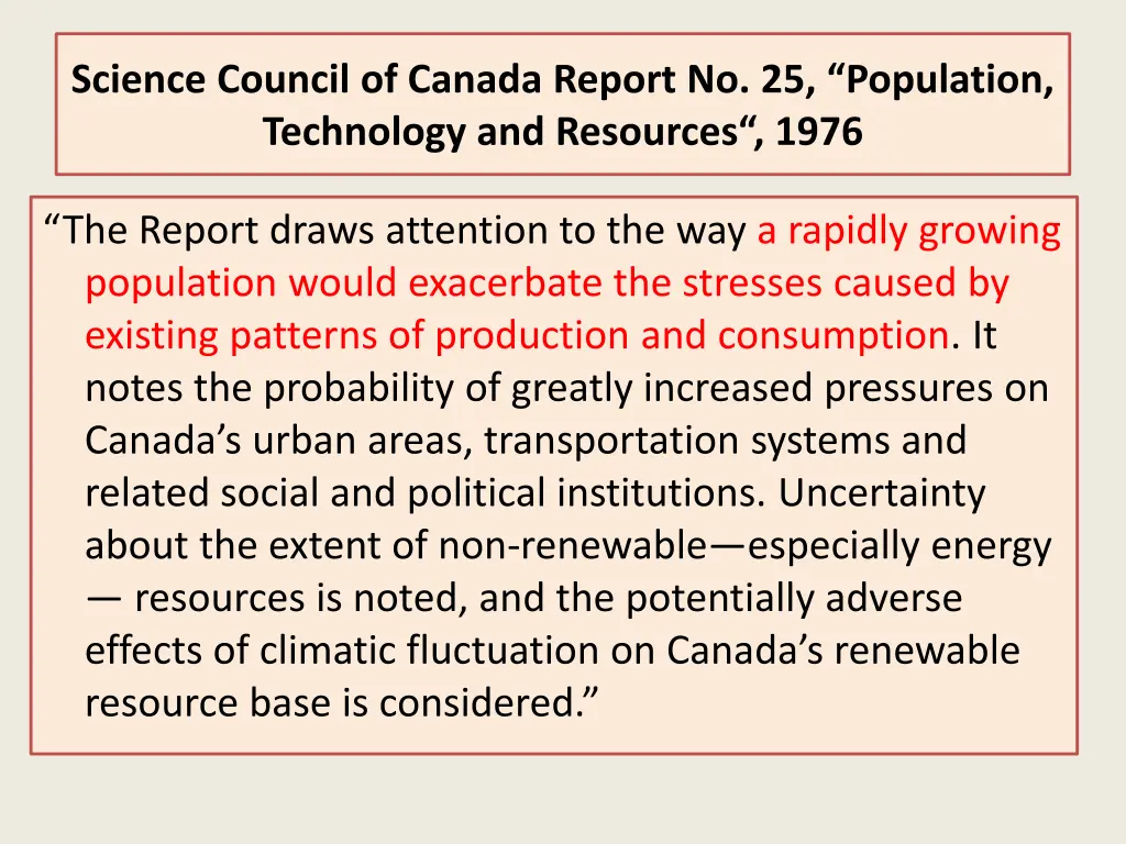 science council of canada report no 25 population