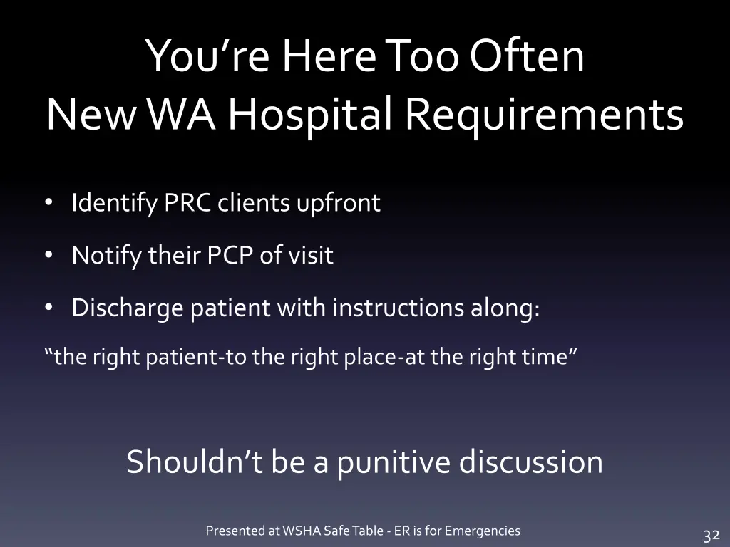 you re here too often new wa hospital requirements