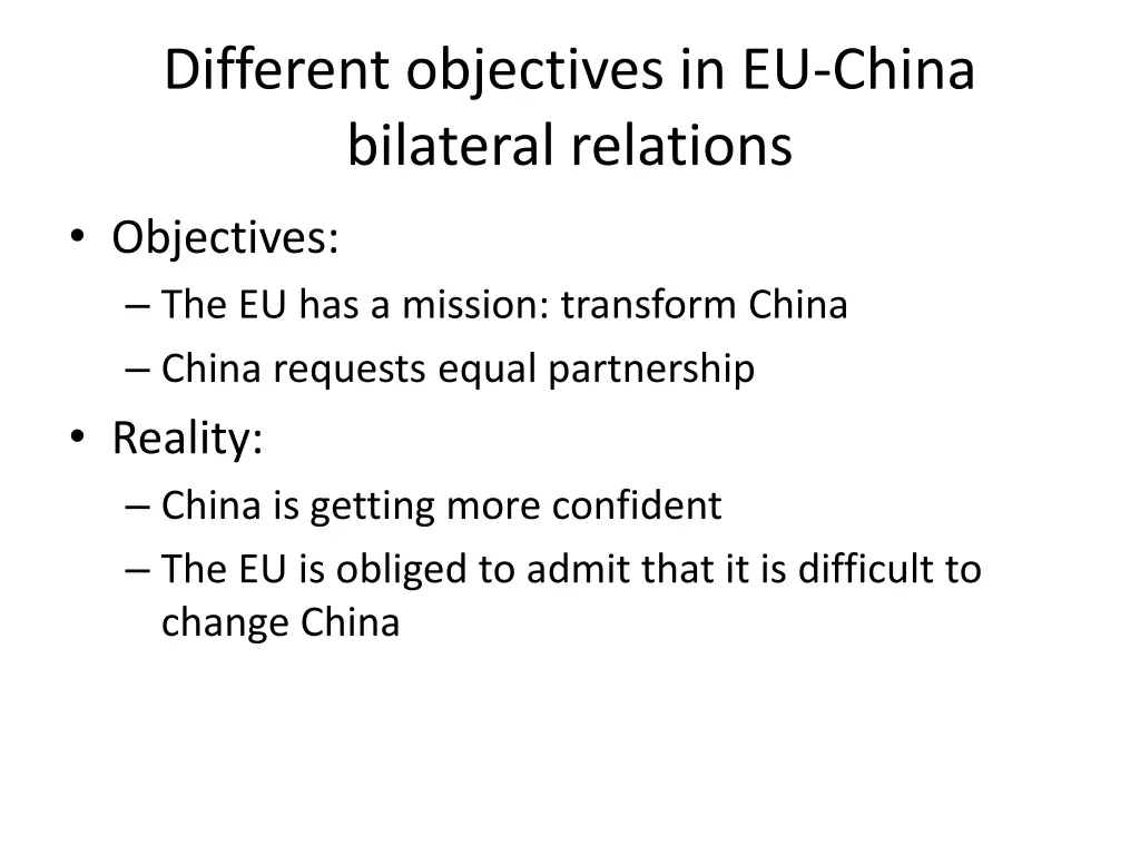 different objectives in eu china bilateral