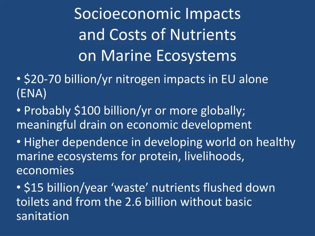 socioeconomic impacts and costs of nutrients