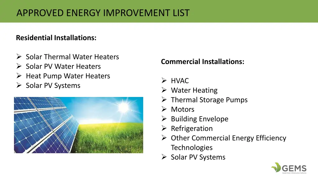 approved energy improvement list