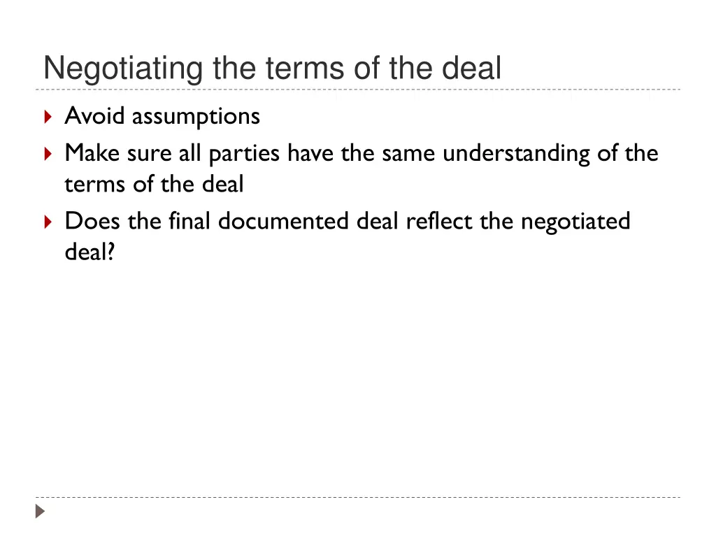 negotiating the terms of the deal 2