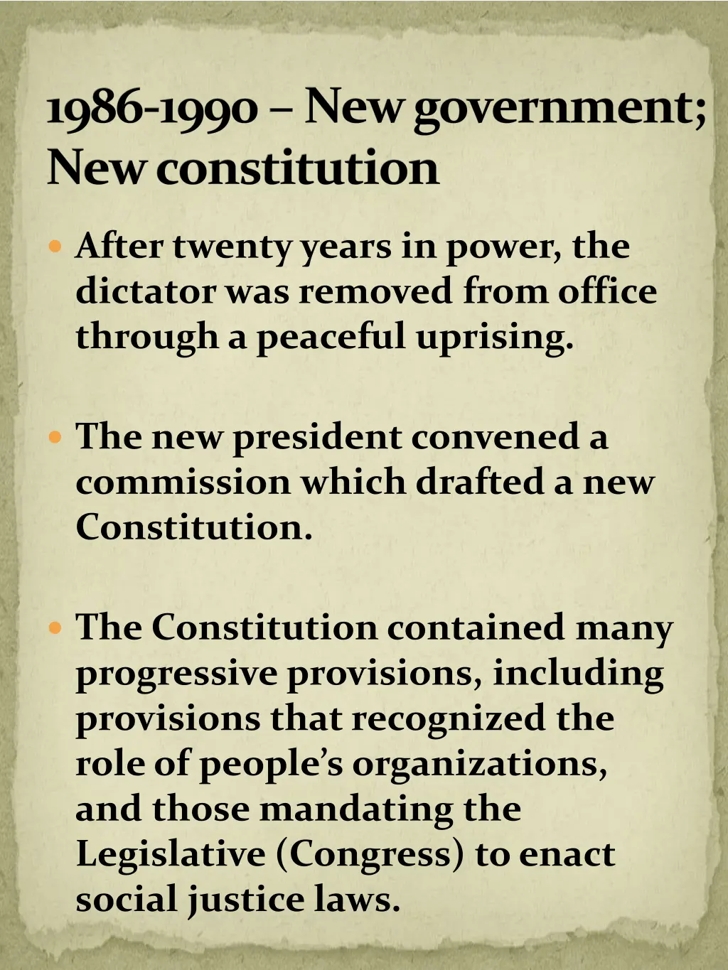 1986 1990 new government new constitution