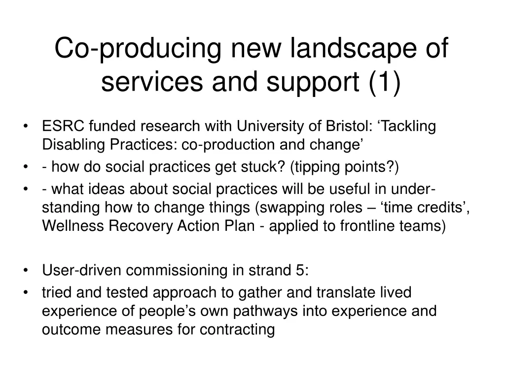 co producing new landscape of services