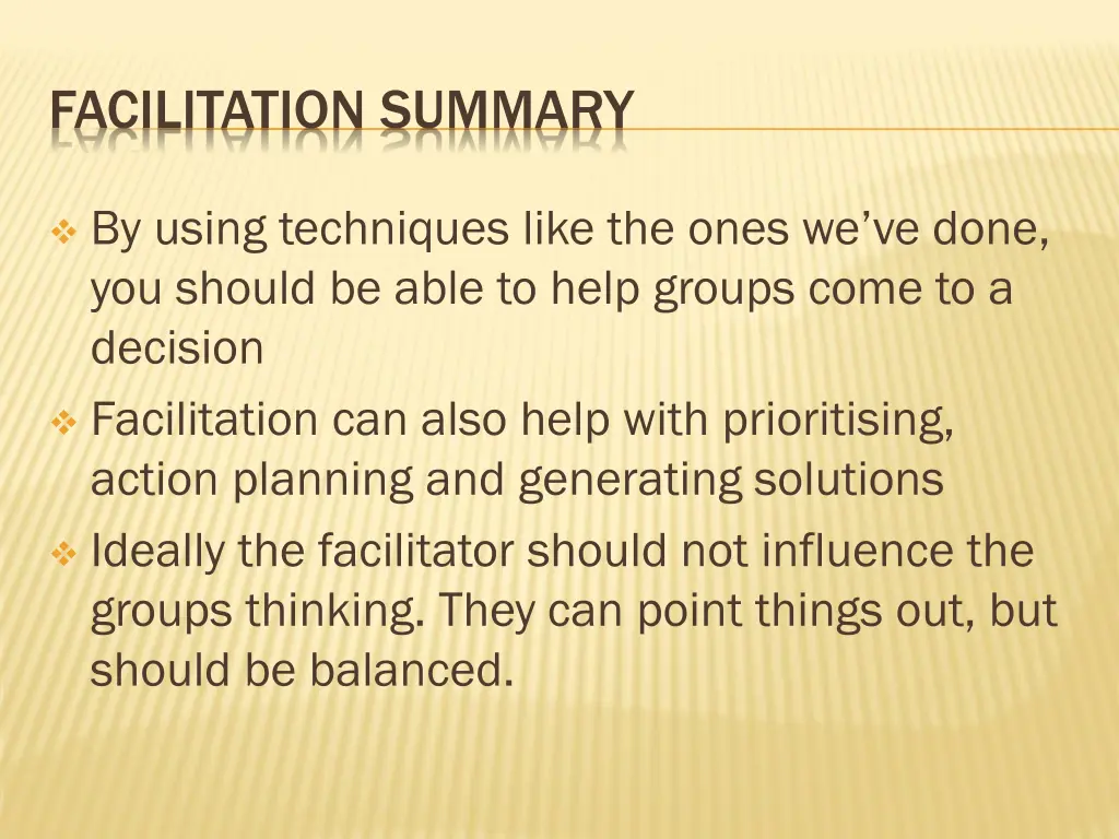 facilitation summary