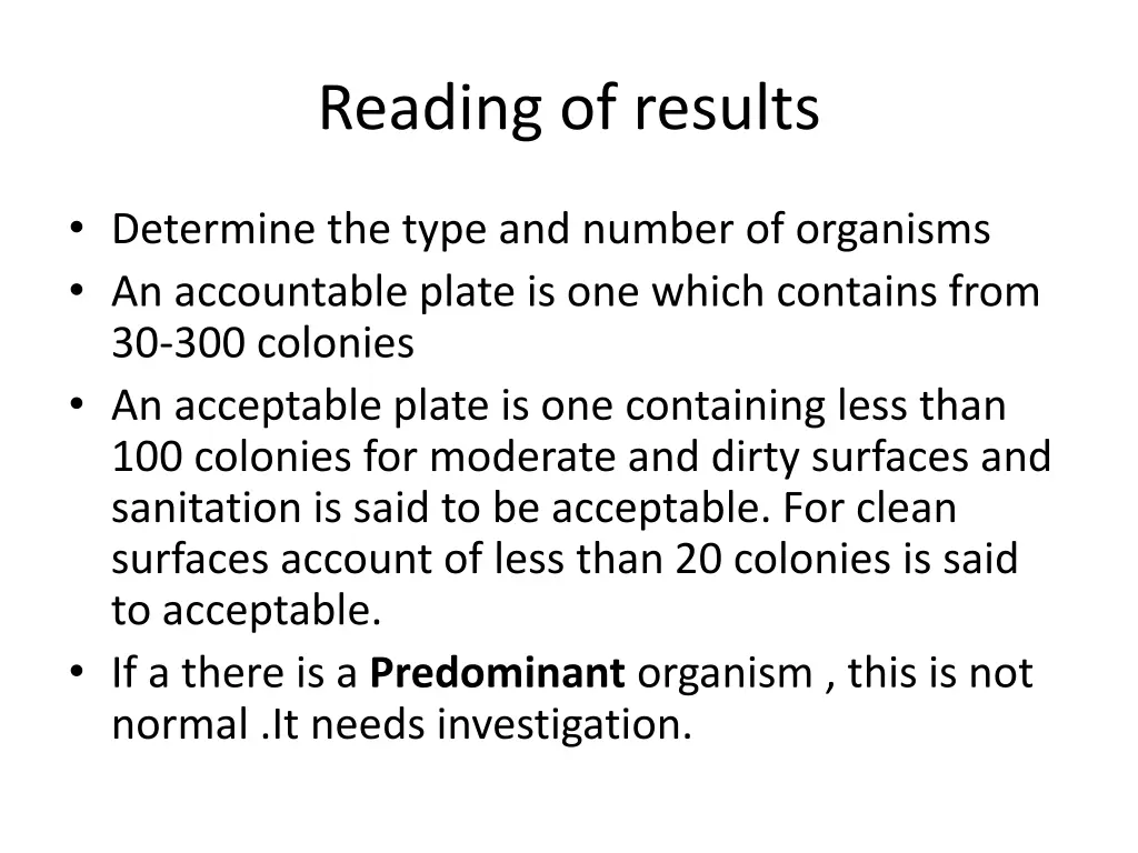 reading of results