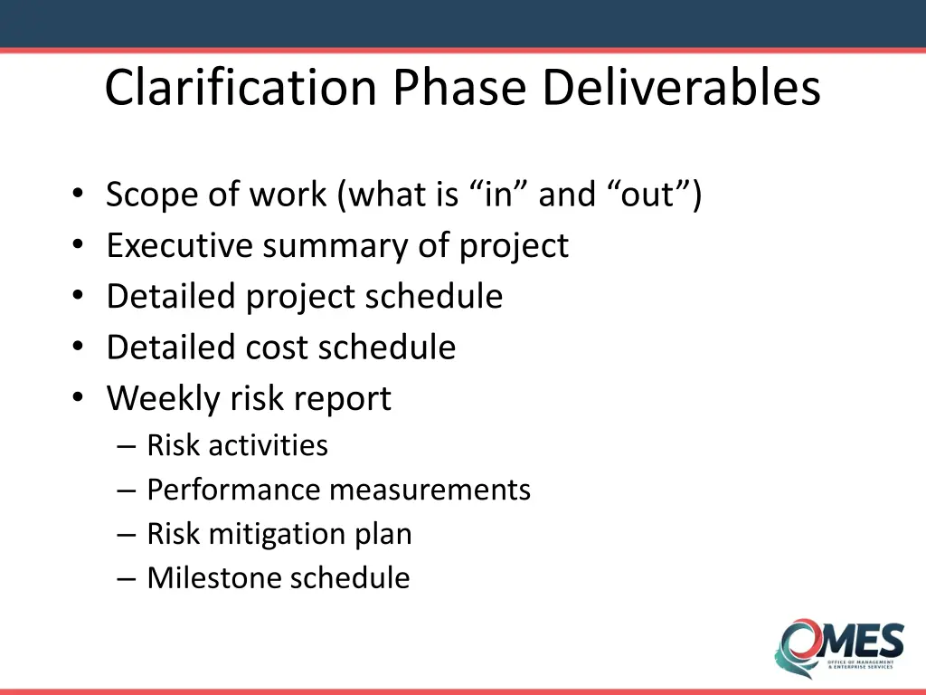 clarification phase deliverables