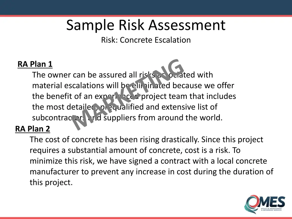 sample risk assessment risk concrete escalation