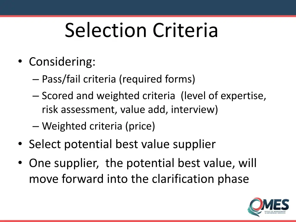 selection criteria