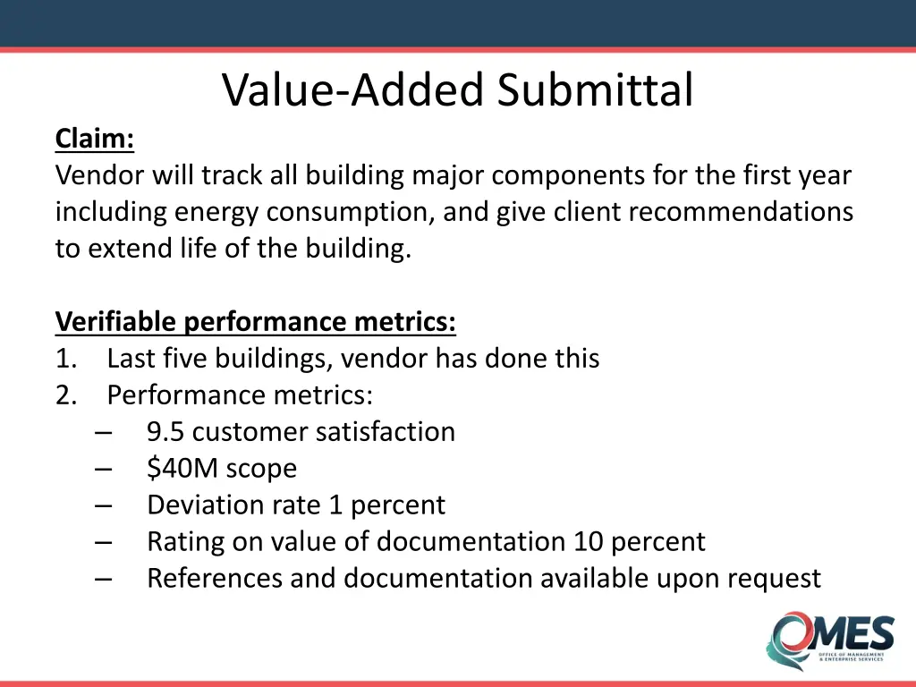 value added submittal