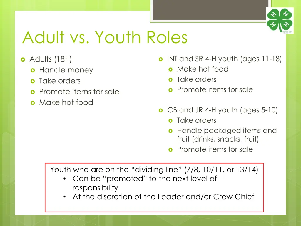 adult vs youth roles