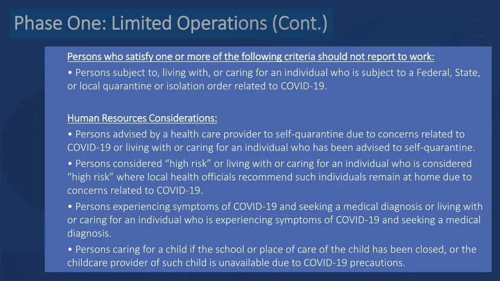 phase one limited operations cont phase