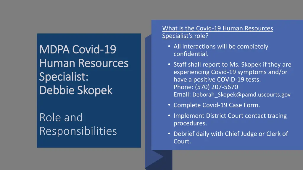 what is the covid 19 human resources specialist