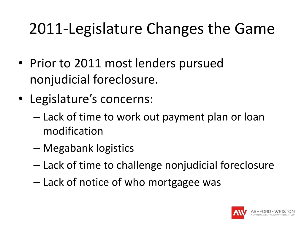 2011 legislature changes the game