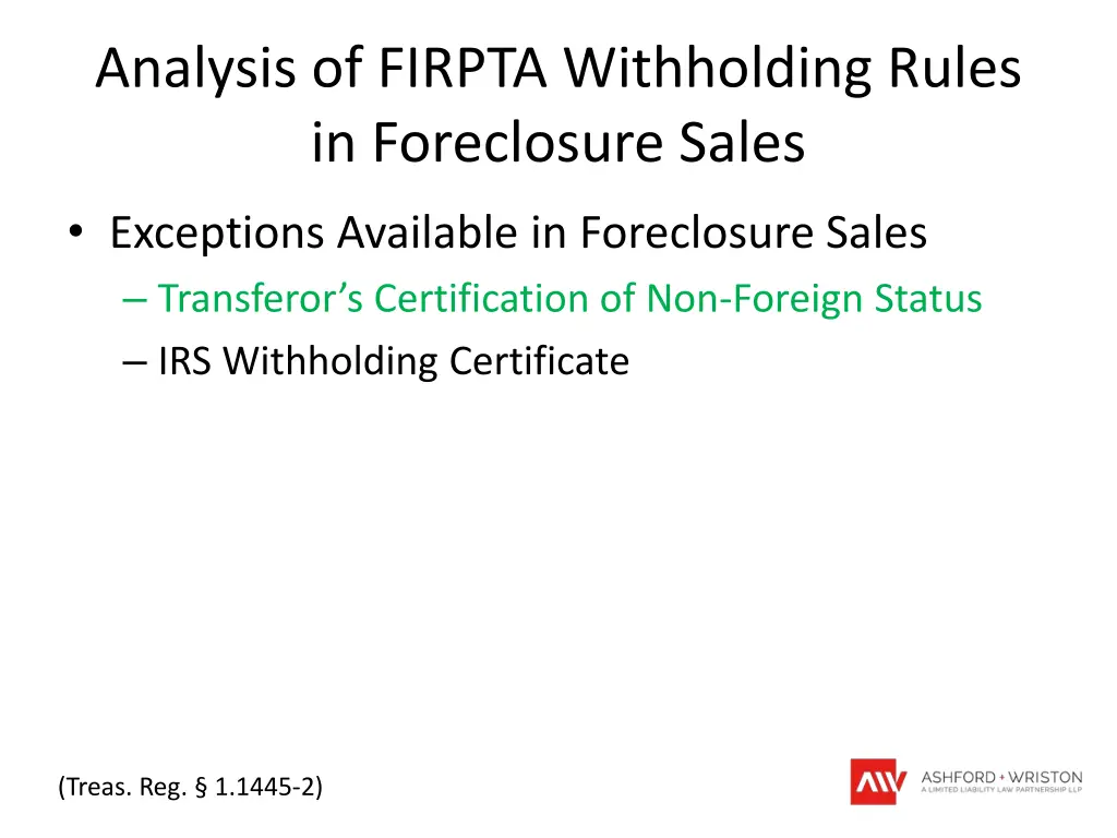 analysis of firpta withholding rules 1