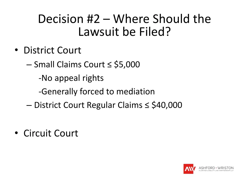 decision 2 where should the lawsuit be filed