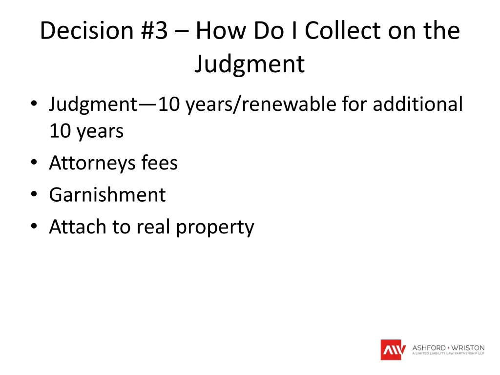 decision 3 how do i collect on the judgment