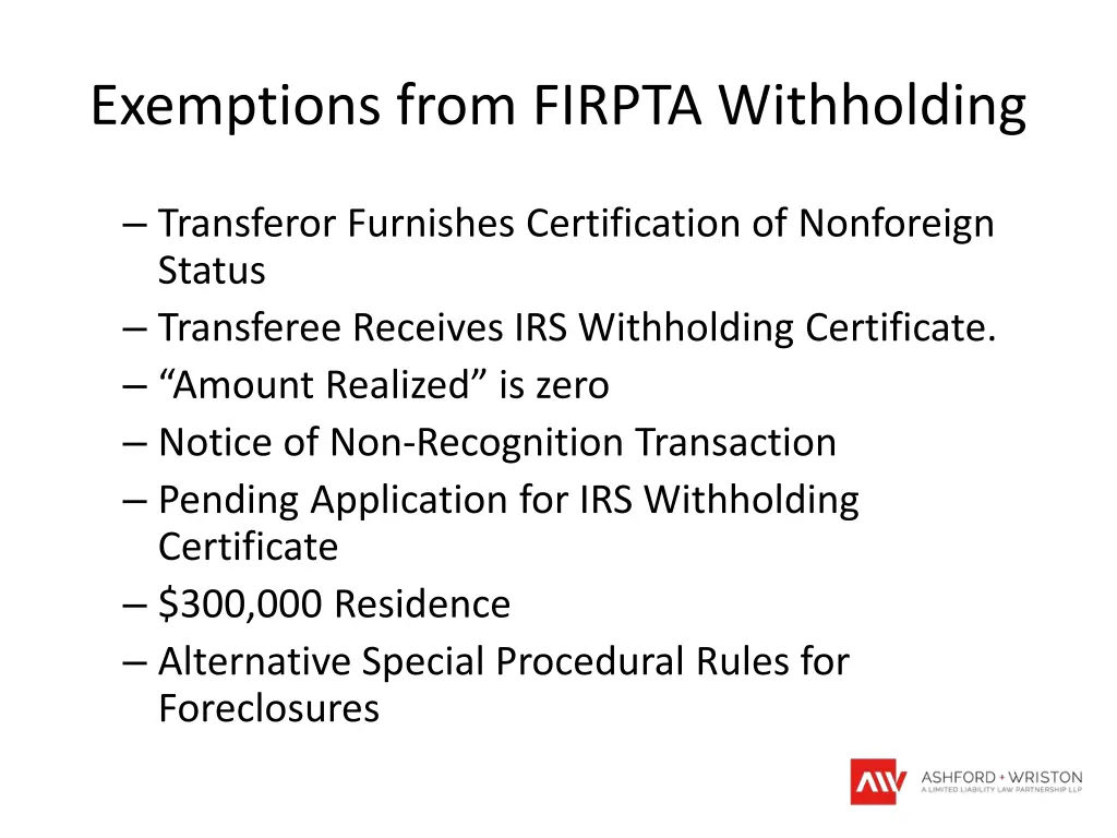 exemptions from firpta withholding