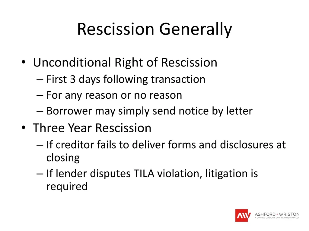 rescission generally