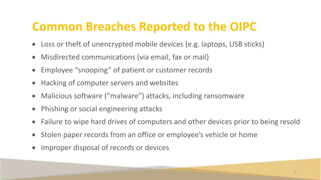 common breaches reported to the oipc