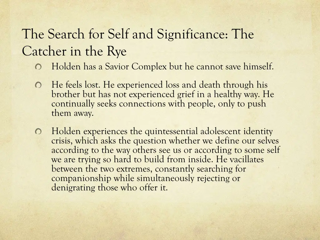 the search for self and significance the catcher