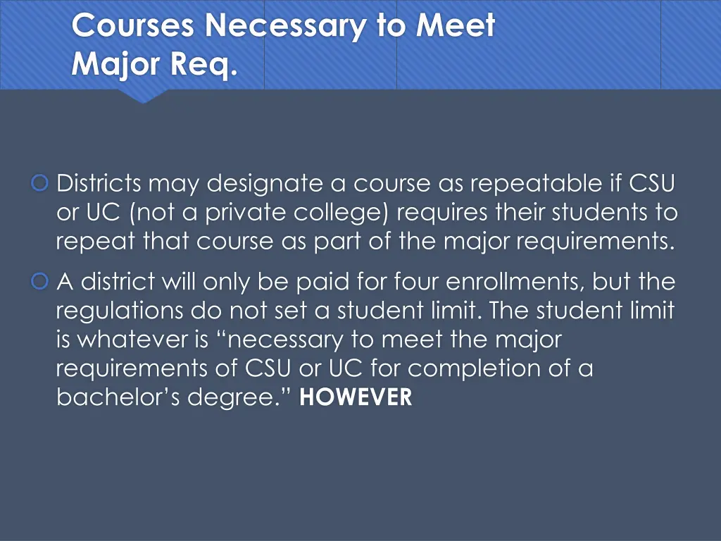 courses necessary to meet major req