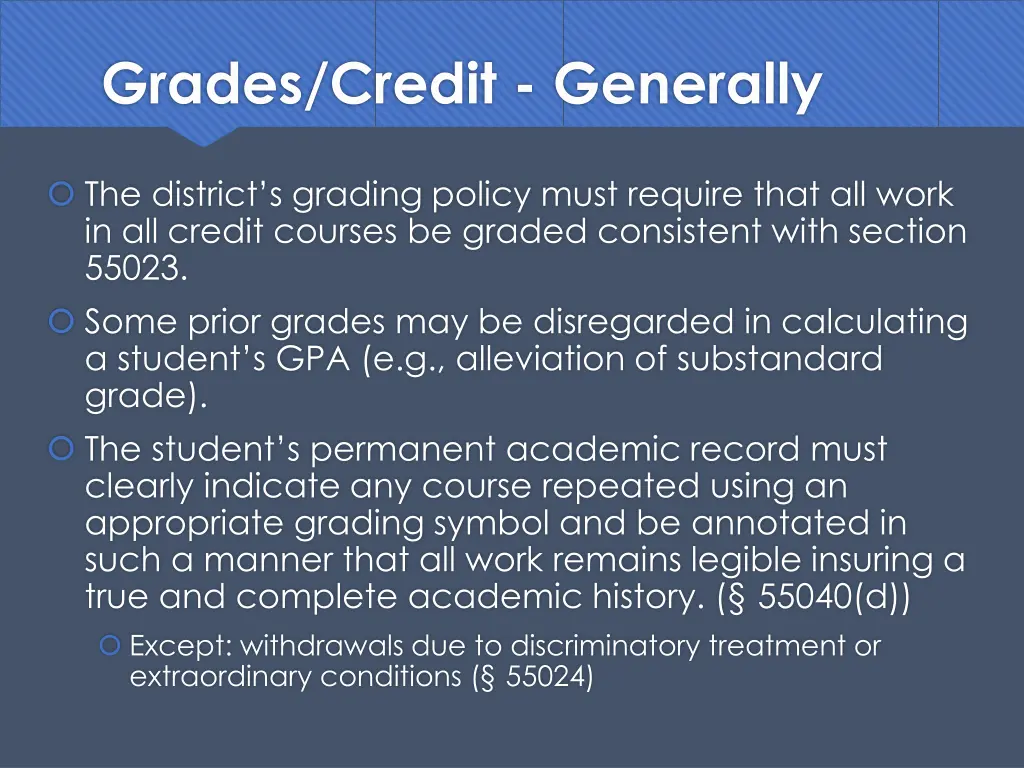 grades credit generally