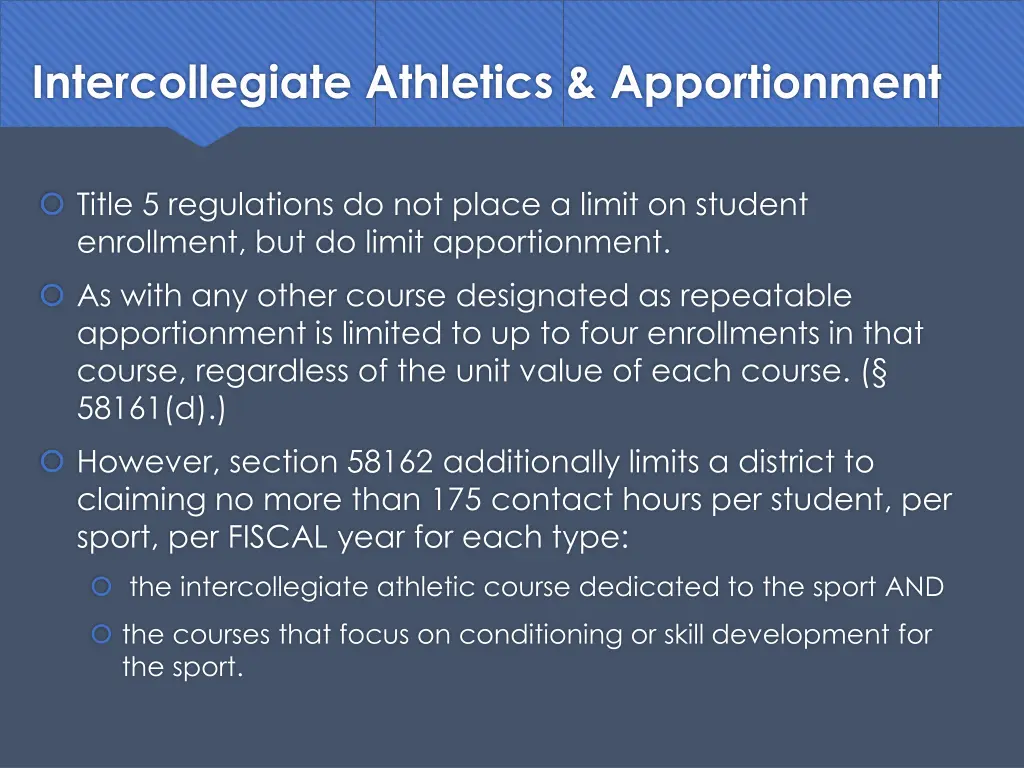 intercollegiate athletics apportionment