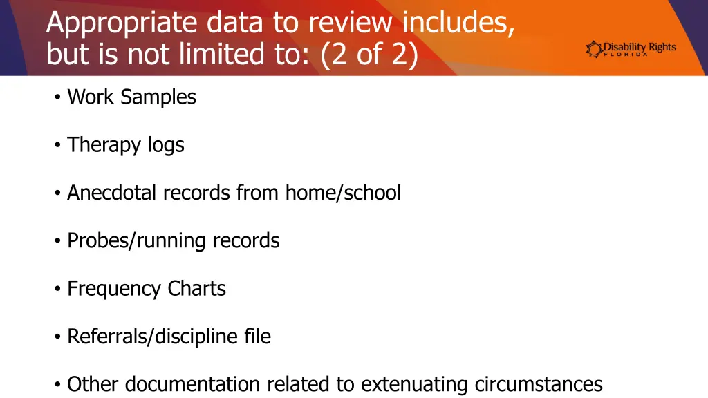 appropriate data to review includes 1