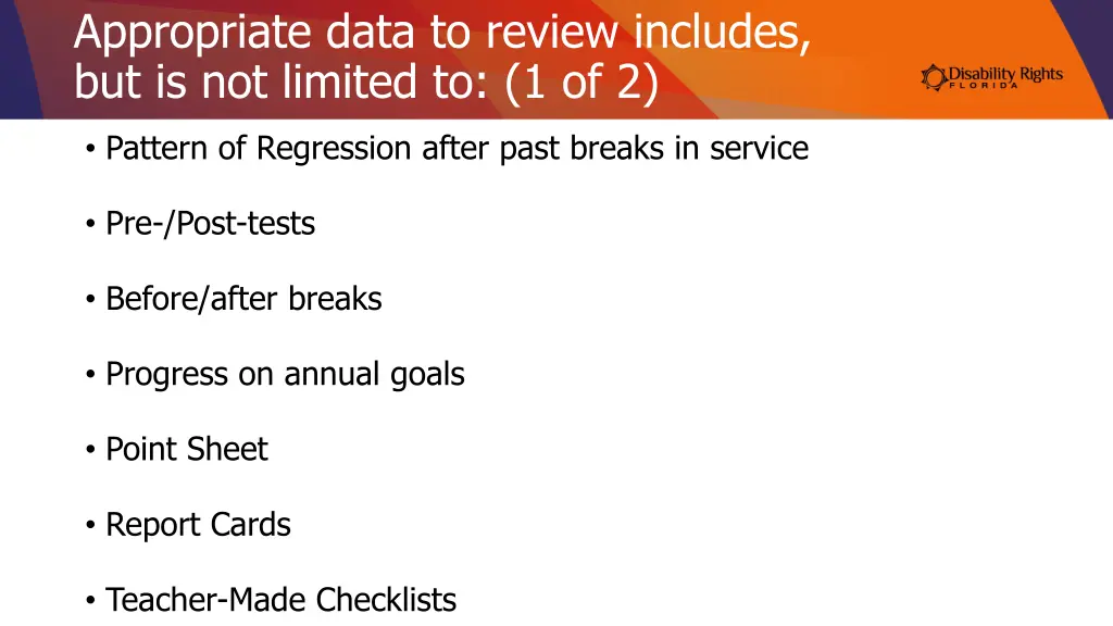 appropriate data to review includes