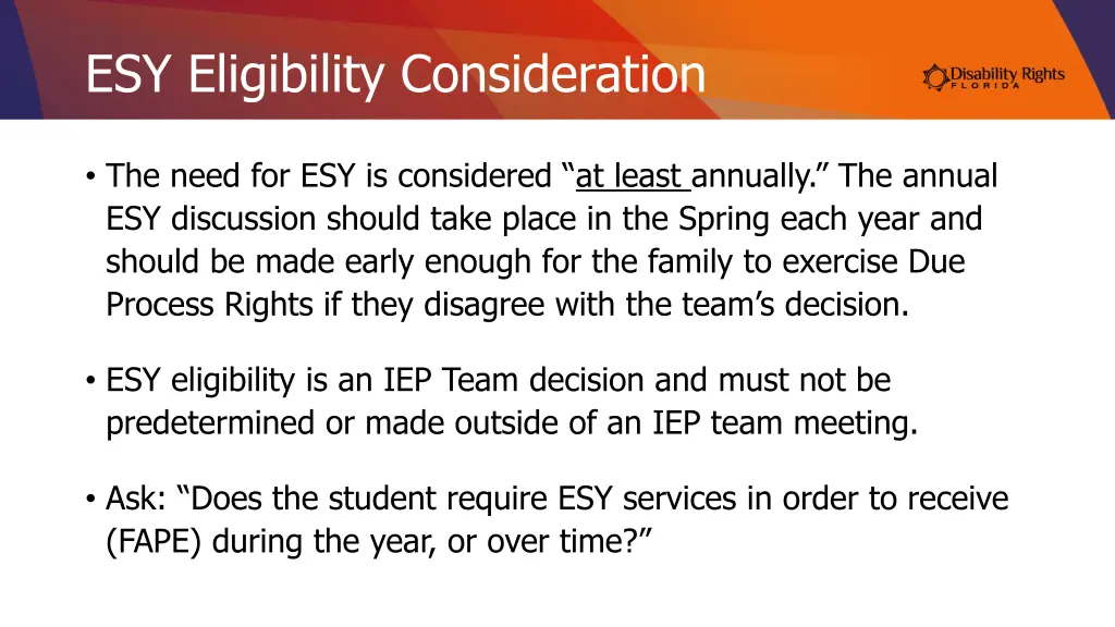 esy eligibility consideration