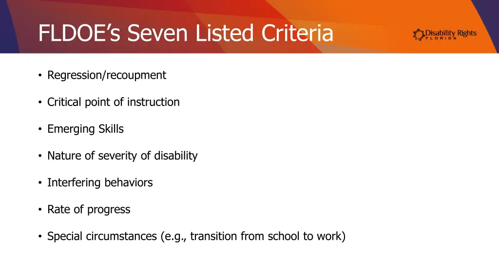 fldoe s seven listed criteria