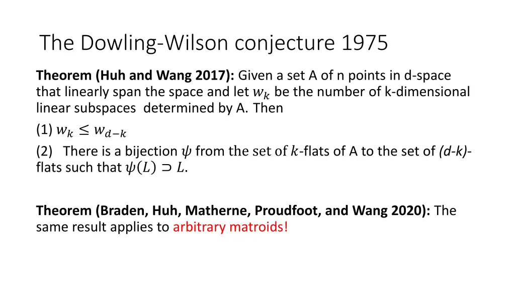 the dowling wilson conjecture 1975