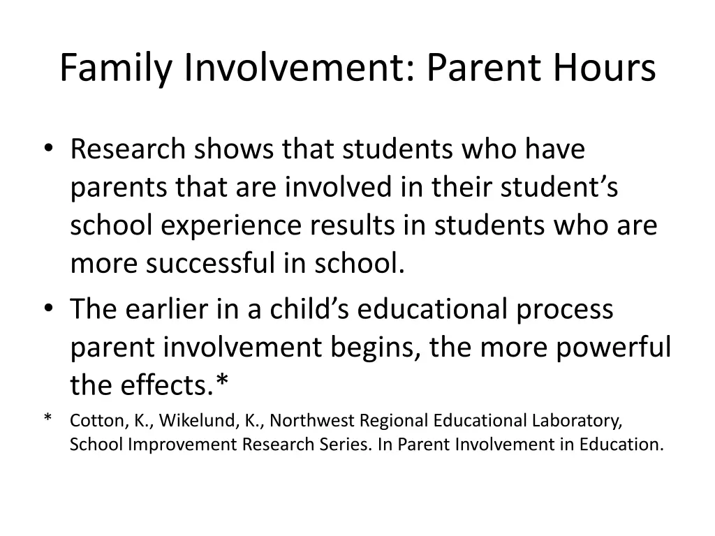 family involvement parent hours