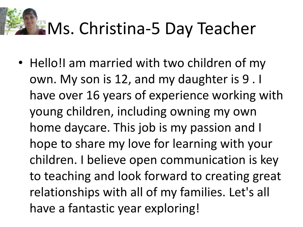 ms christina 5 day teacher