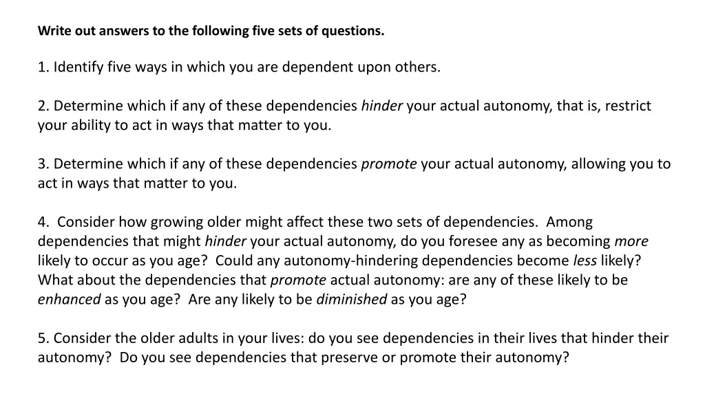 write out answers to the following five sets