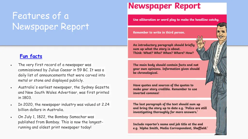 features of a newspaper report