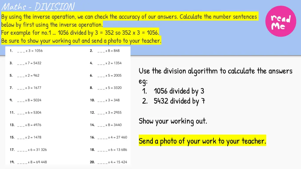 maths division by using the inverse operation