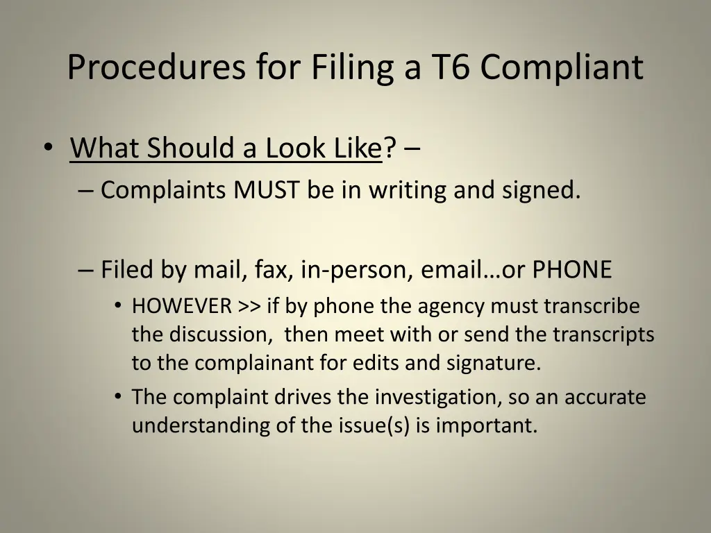 procedures for filing a t6 compliant